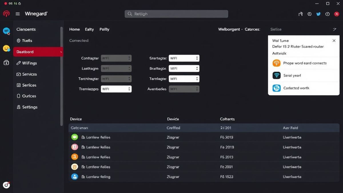 Winegard ConnecT router admin dashboard showing WiFi settings and connected devices interface