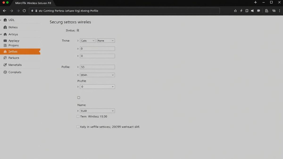 MikroTik WebFig interface showing wireless settings and security profile configuration options