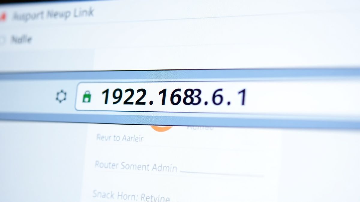 close-up of a browser address bar showing 192.168.1.1, with a router admin login form in the background, clean and modern interface