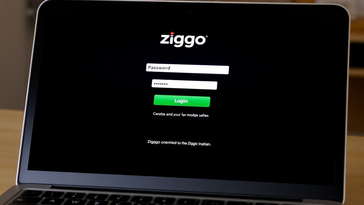 Ziggo modem login page interface showing password field and login button on a laptop screen