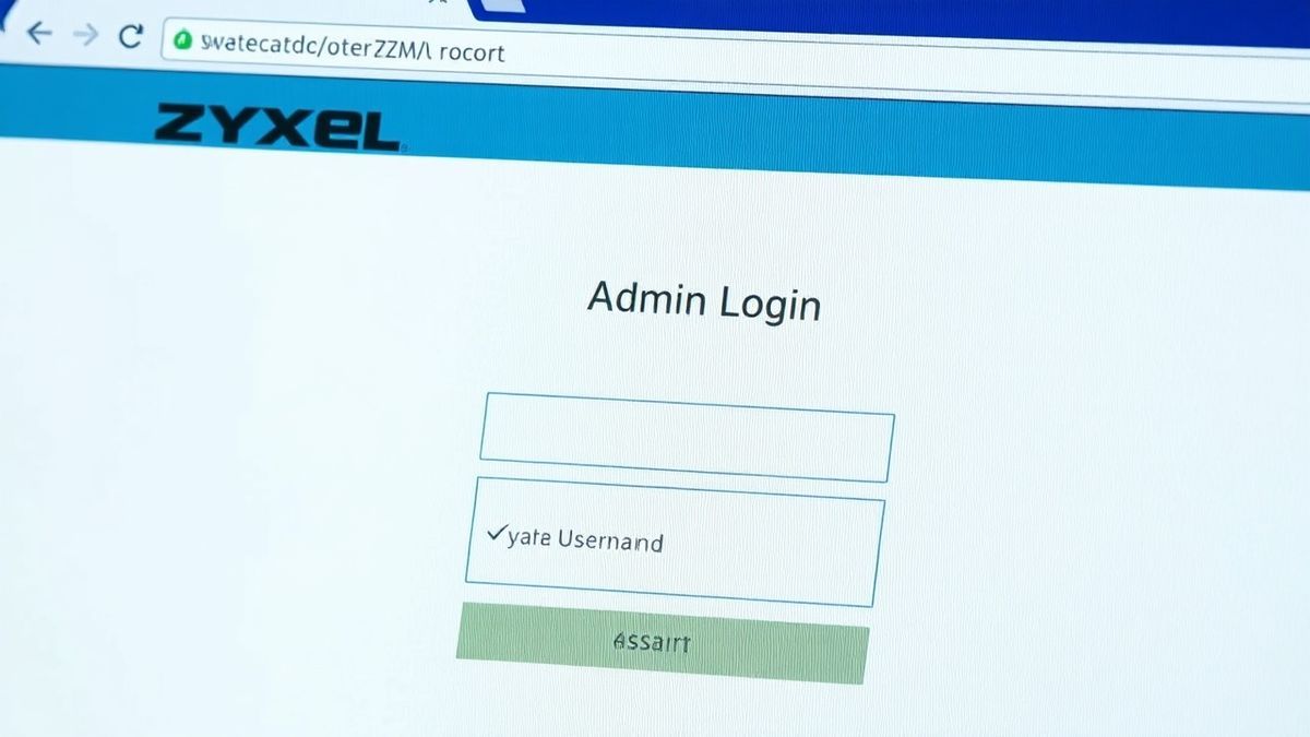 A close-up screenshot of a Zyxel router admin login page in a browser, showing fields for username and password.